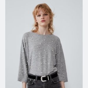 Zara pearl embellished soft knit sweater